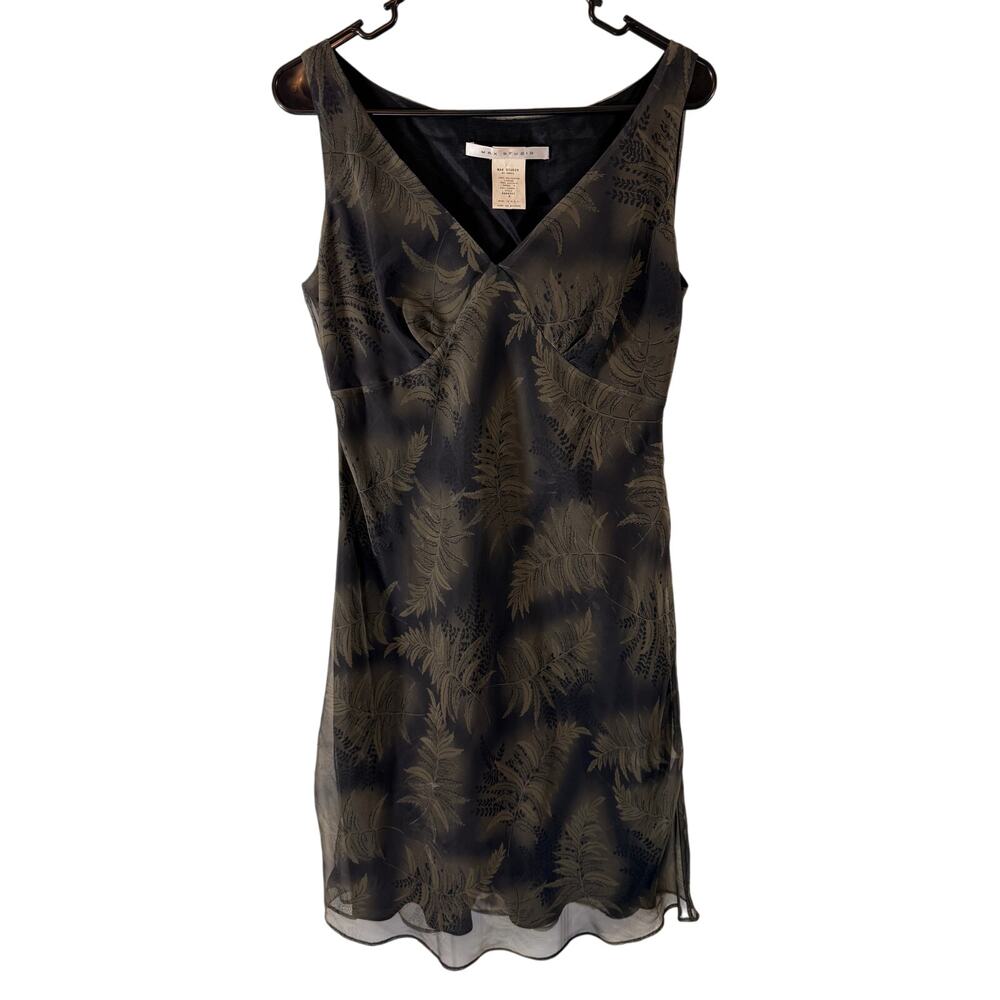 Vintage Y2K Max Studio Chiffon Leaves Botanical Printed Dress Womens 8